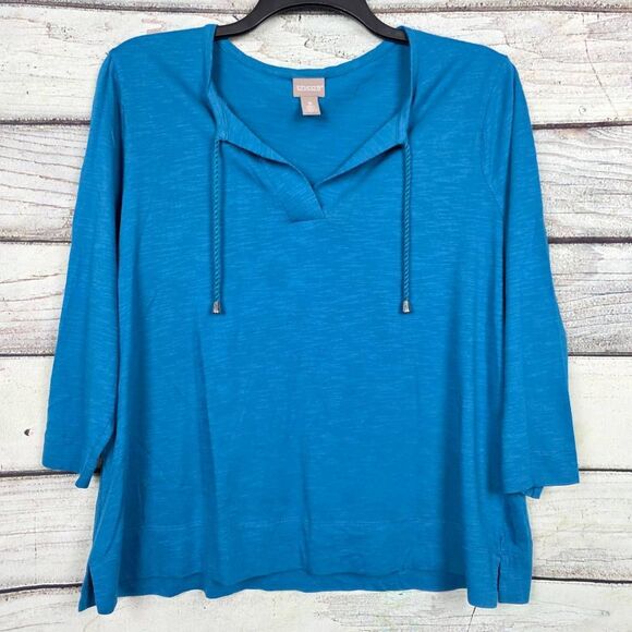 Chico's Tops - Chico’s Blue Hooded Pullover 3/4 Sleeve Top Size 3